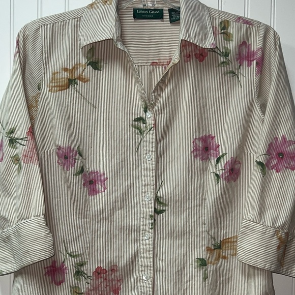 Lemon Grass Floral Pinstripe Shirt L - Picture 4 of 4